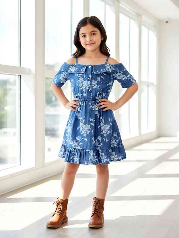 andmary ♥︎ Demi layered minidress Denim Kids Dresses - Buy Denim Kids Dresses online in India