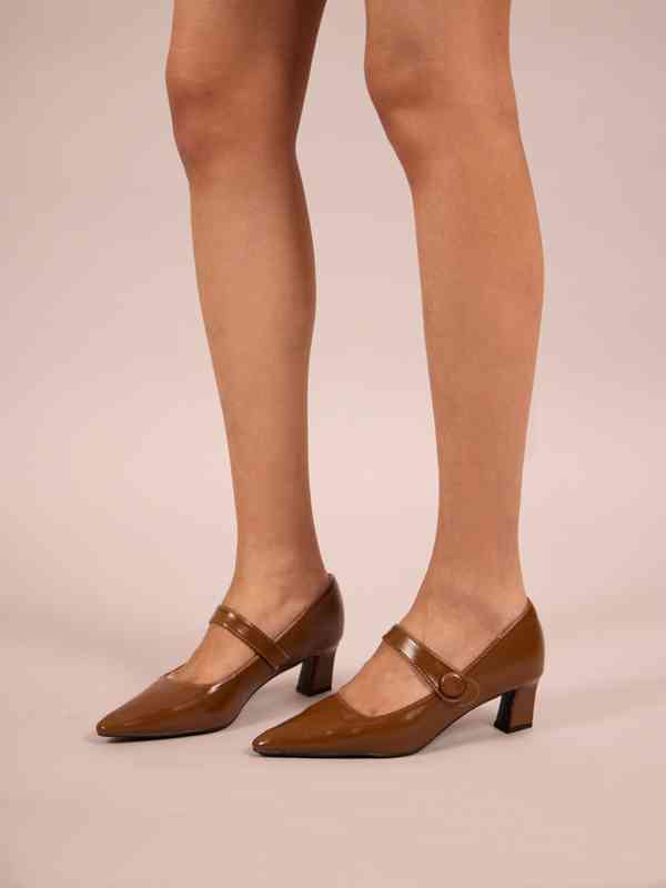 chocolate brown long sleeve dress shirt Cognac Embossed Leather Slingback Kitten Heel main image 0