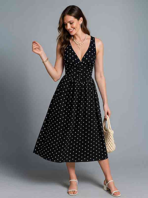 black cotton dress long mute Long Sleeve Button Front Midi Dress main image 1