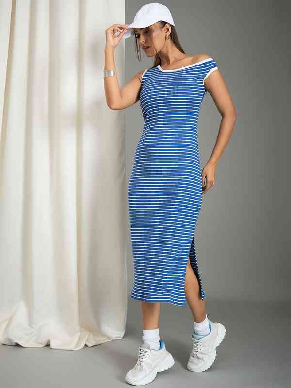 Blue Striped Bodycon Dress - Buy Blue Striped Bodycon Dress online in India
