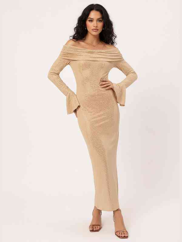 andmary♡Orga offshoulder dress♡beige Beige Women Dresses Off Shoulder - Buy Beige Women Dresses Off