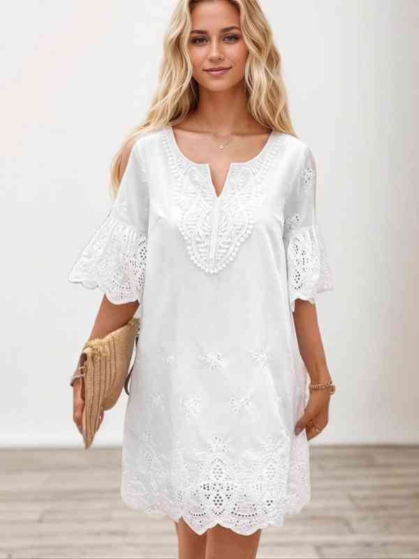 bell sleeve embroidered dress ZAPAKA Women Ivory Long Wedding Dress with Embroidery Tulle Long Sleeves  Bridal Dress main image 1