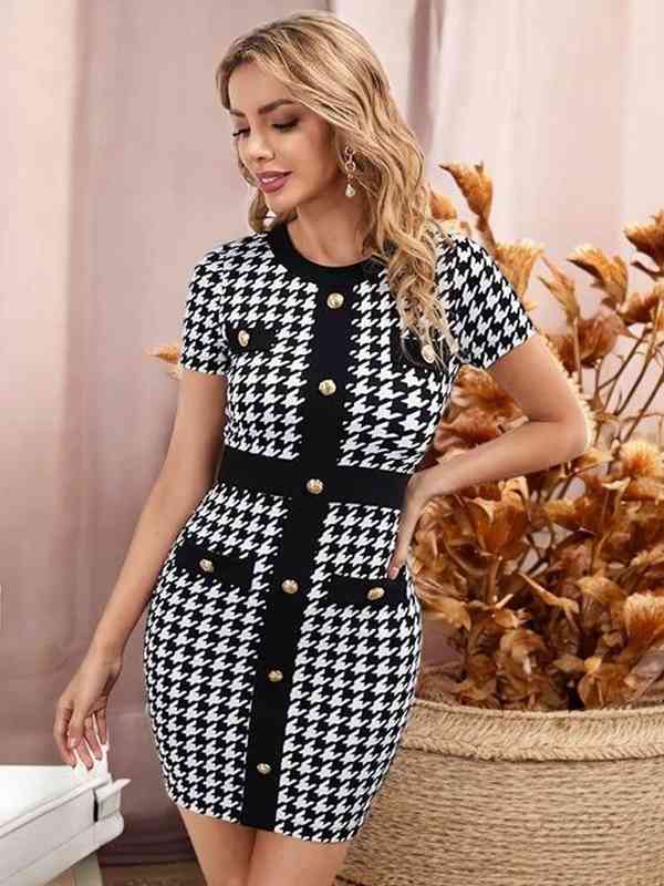 ワンピース Buckingham Houndstooth knit dress Buckingham Houndstooth Knit dress HLT Buckingham Houndstooth Knit