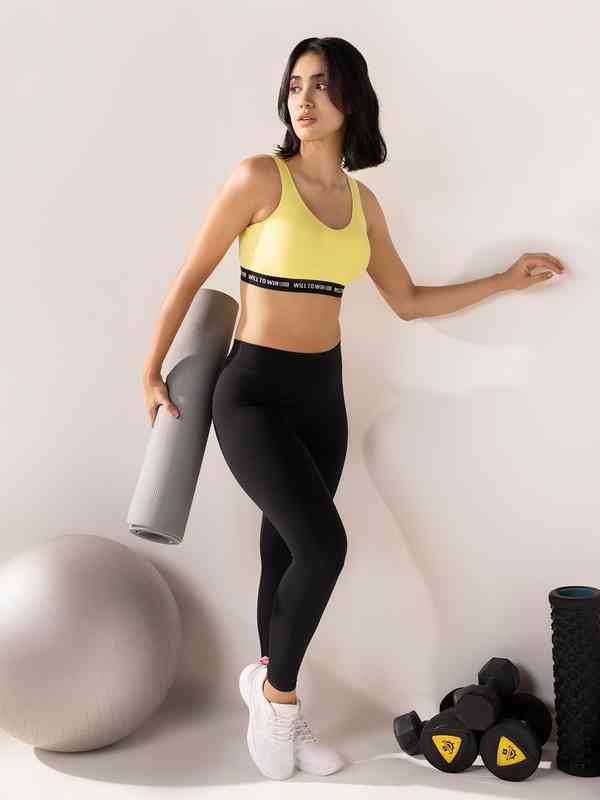 yellow off white sports bra