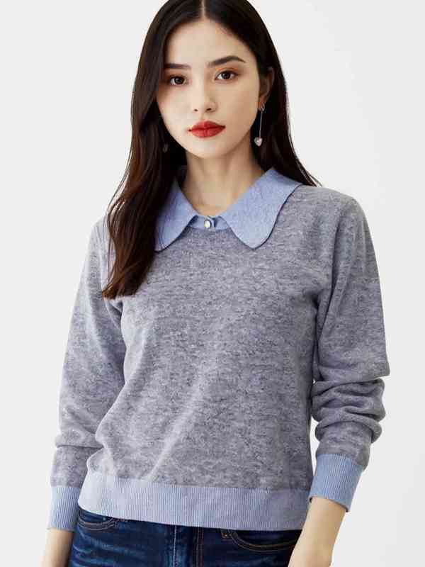 V Neck Sweater Over Dress Shirt Look Crew Neck Jumper Collared Shirt White  Shirt Grey Sweater Shirt On Sweaters Buy Shirt On Sweaters