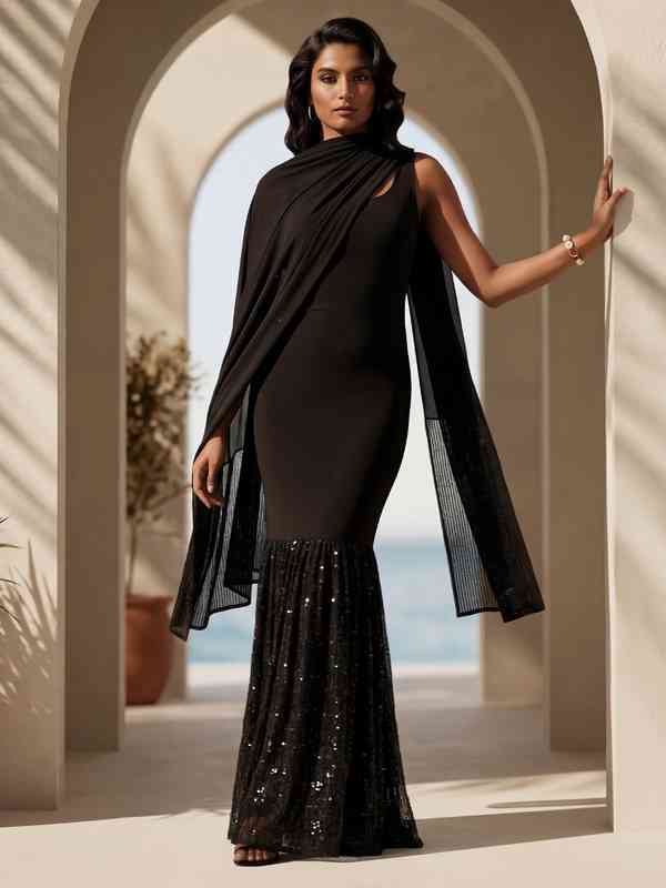 Black Cape Sleeve Dress - Buy Black Cape Sleeve Dress online in India