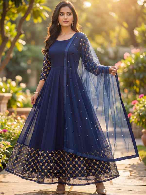 floor length indian dress Purple Readymade Georgette Long Indian Dress main image 0
