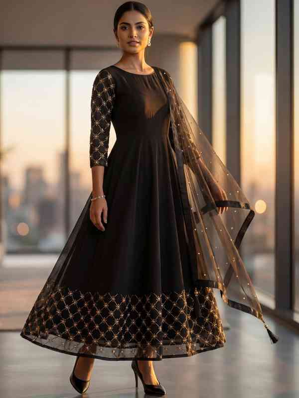 black and gold indian dress Exclusive Black SYKS main image 1