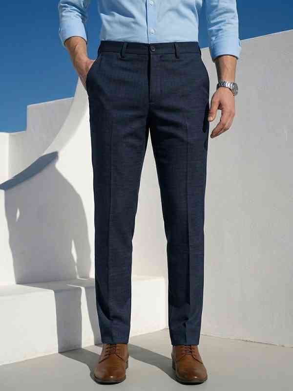 Khaki Navy Blue Men Formal Trousers Louis - Buy Khaki Navy Blue Men Formal  Trousers Louis online in India