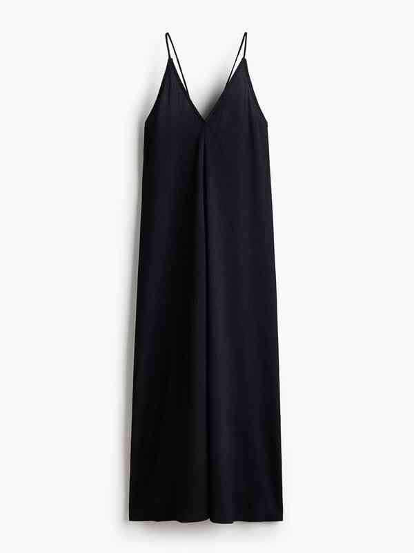 a line black long dress Izabella Black A-line Maxi Dress with Open Back and Slit by Arti Gogna main image 0
