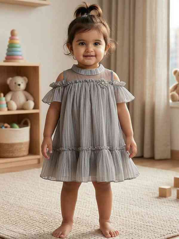 Baby Girls Grey Ruffle Dress - Buy Baby Girls Grey Ruffle Dress online in  India