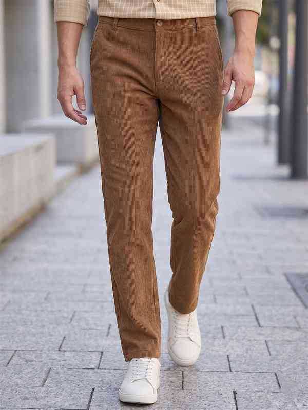 Khaki Men Casual Trousers Corduroy - Buy Khaki Men Casual Trousers
