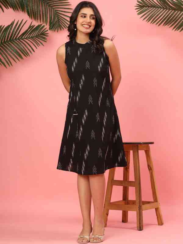 black dresses indian Indian Festive Black and Green Silk Knee Length Dress