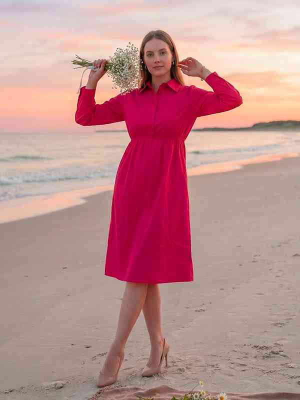 Collar Red Shirt Dresses
