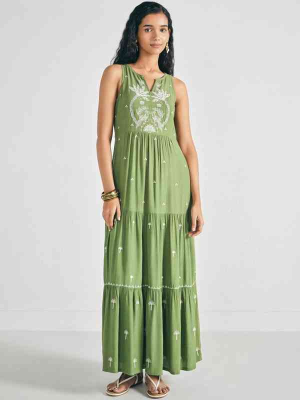 Green Navy Blue Women Maxi Dresses Global Desi - Buy Green Navy Blue Women Maxi  Dresses Global Desi online in India