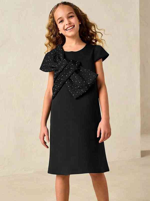 long sleeve formal dress fast shipping Elegant Black Velour Maxi Dress for Girls withTiered Winter Design 8 / AWA819 main image 1