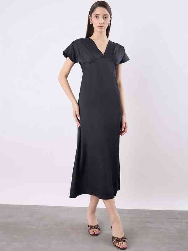 black casual dresses Plus Size Casual Maxi Dress Square Neck-Black, 5XL