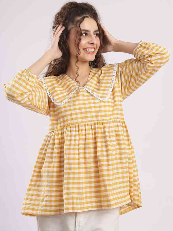 Yellow Checked Peplum Top - Buy Yellow Checked Peplum Top online