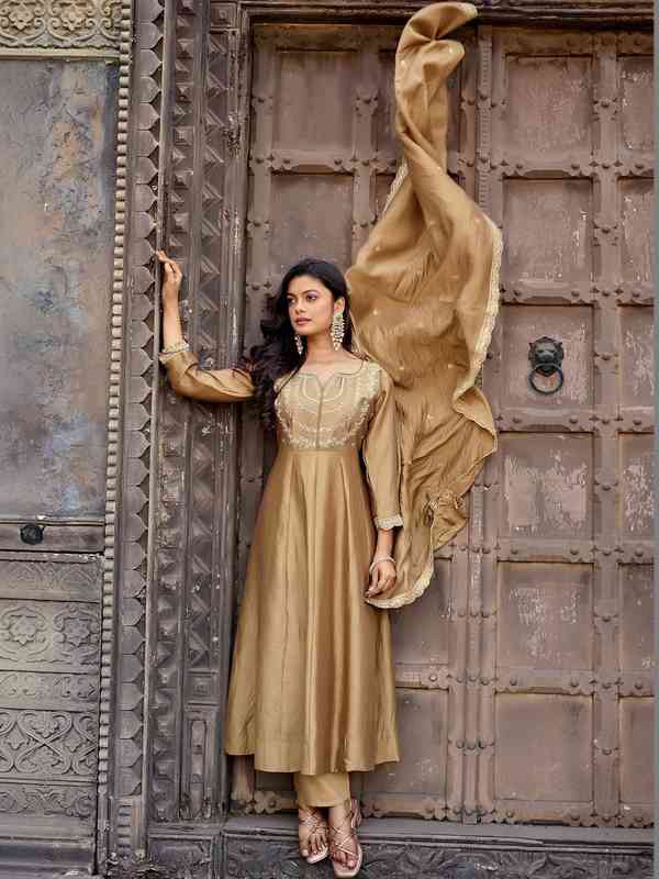 gold colour anarkali dress Ines Sequin Maxi Dress main image 1
