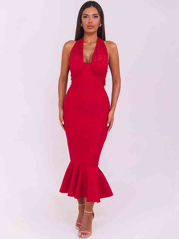 mermaid v neck prom dress Stunning Mermaid Sequin Prom Dress with Plunging V-Neck and High Slit FD3489 Red / US16