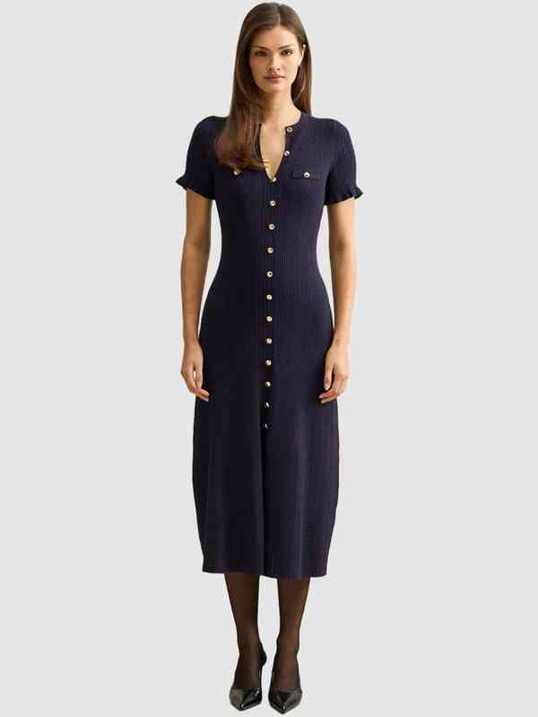 eye look for blue dress Josie Satin Tie Back Maxi Dress Navy