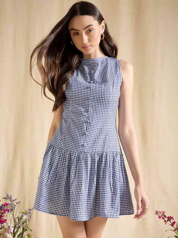 Blue Checked Dress - Buy Blue Checked Dress online in India