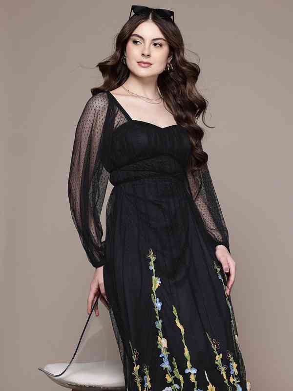ritu kumar black embroidered dress RI Ritu Kumar Black Floral Embroidered Dress main image 1