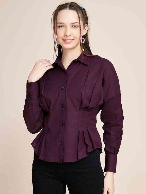 burgundy print midi dress Merino Wool Button-Down Shirt main image 1