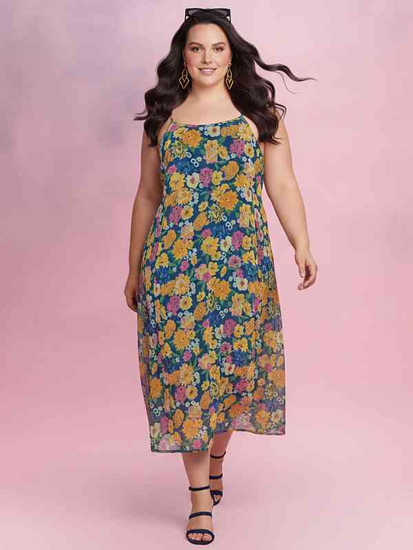 dressberry curve plus size floral embroidered tiered a-line dress reviews T-Shirt Dress (AOP) main image 1