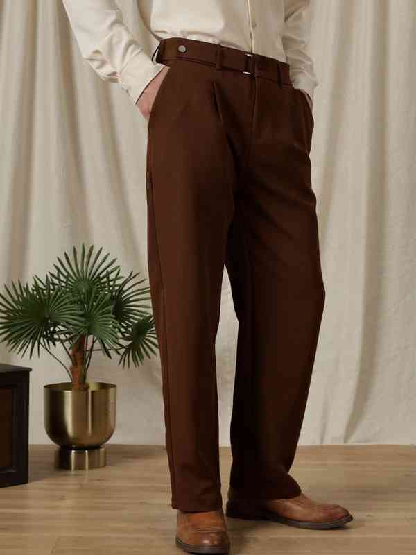 Brown Pleated Trousers Men - Buy Brown Pleated Trousers Men online in India