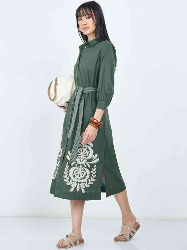 white maxi dress in store White Embroidered Cotton Maxi Dress