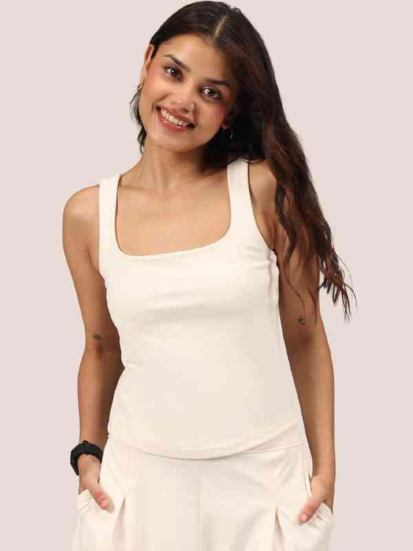 White Solid Tank Top - Buy White Solid Tank Top online in India