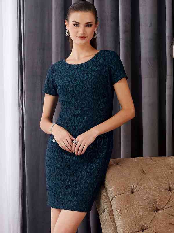 be mine forever black floral lace ruched bodycon dress Ribbed Mock Neck Long Sleeve Bodycon Midi Dress main image 0
