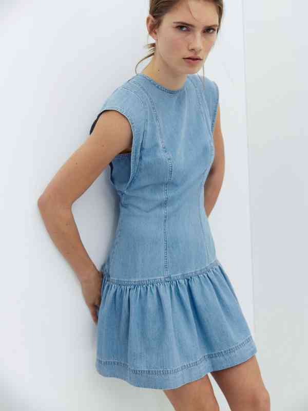 h&m denim dress H&M Blue Y2K Stretch Denim Square Neck Sleeveless Button Mini Denim Je   Brie