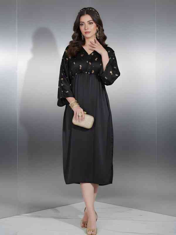 strapless open back dress Black Heavy Stone Beaded V-Neck Design Women Kaftan Party Wear Long Dress –  Shubham Collections