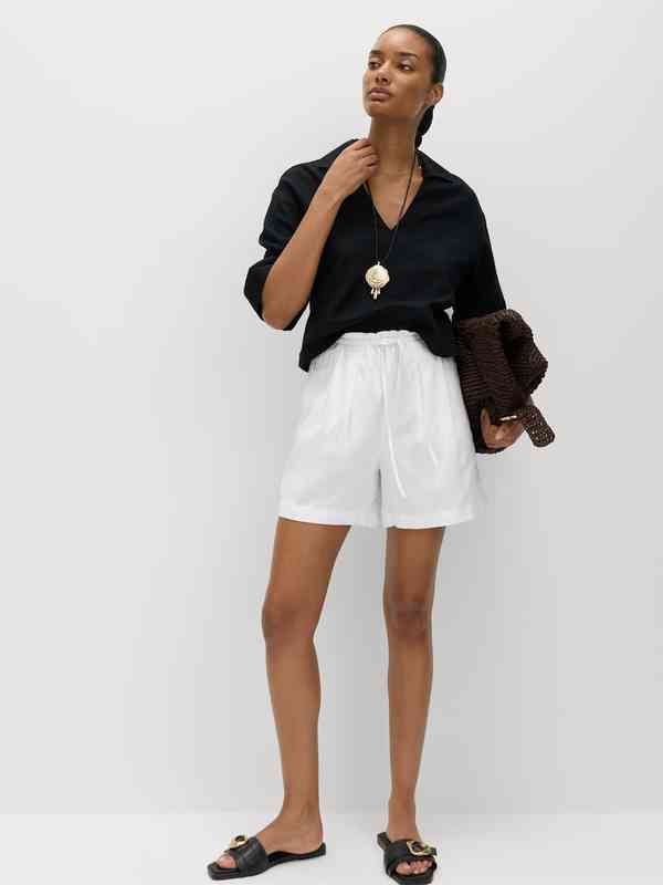 Short Bermuda Fille Marks And Spencer, Coton Bleu, Taille 4-5 Ans, Cordon, Taille Haute