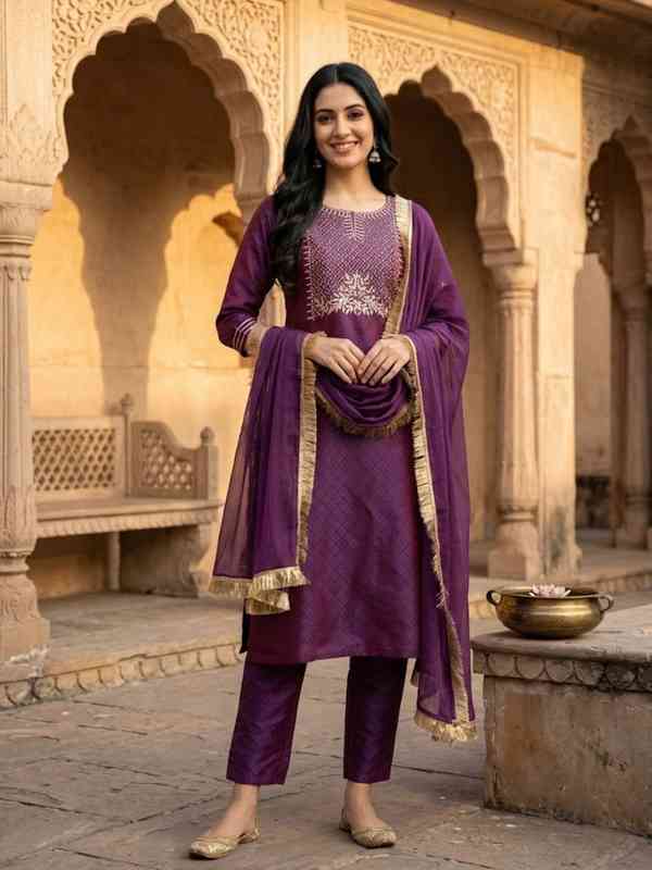 Women Purple Dupatta Kurtas Sets - Buy Women Purple Dupatta Kurtas