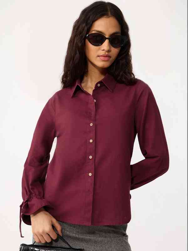 burgundy dress shirts for women Sateen Solid Shirts ~ Burgundy main image 1