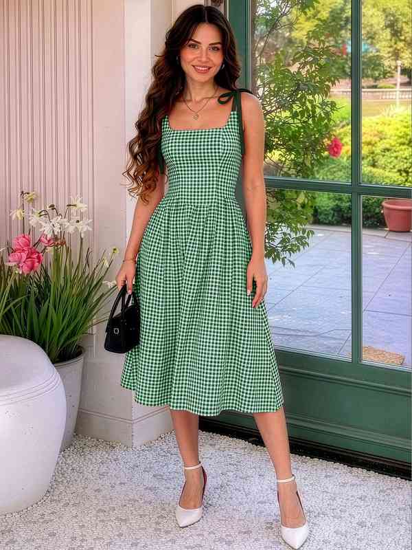 dark green dress pants mens HEIDI GINGHAM DRESS GREEN GINGHAM