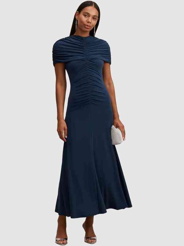 h&m dress blue and white Yvette Halter Neck Satin Maxi Dress Blue Atmosphere main image 1