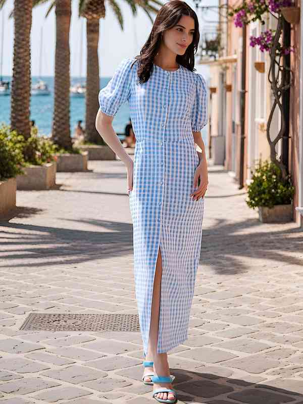 Blue Checked Dress - Buy Blue Checked Dress online in India