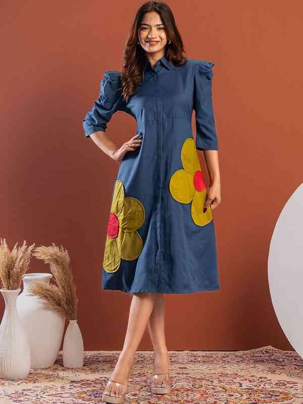 dark blue and orange dress Venus Orange Blue Dress