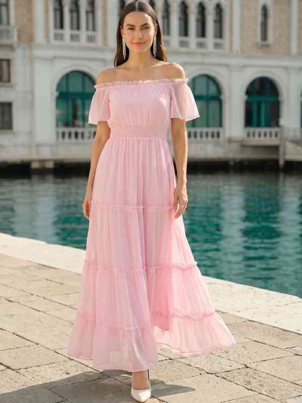 junior bridesmaid dresses off the shoulder A-Line/Princess Off-the-Shoulder V-Neck Junior Bridesmaid Dress with Pleats, Dusty Blue