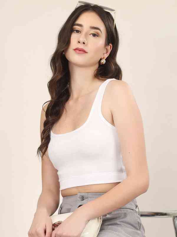 White Ribbed Tank Top - Buy White Ribbed Tank Top online in India