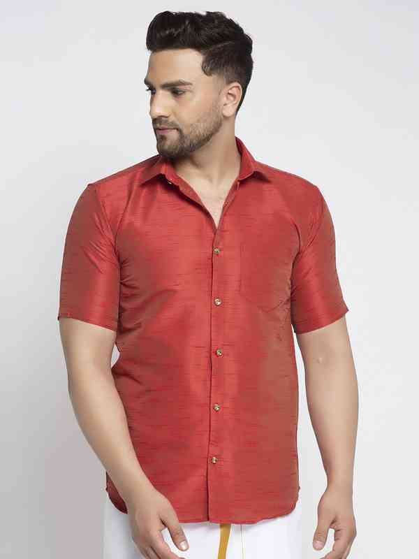 トップス ZIGGY CHEN silk half sleeve shirt red ZIGGY CHEN silk half sleeve shirt red Mens Tops by Ziggy