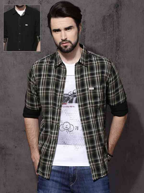 Roadster Men Black Grey Check Shirt - Buy Roadster Men Black Grey