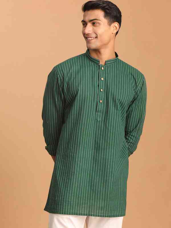 MIMOSA Women's Cotton Green Striped Straight Kurta - Round Neck, 3/4 Sleeves | Casual Indian Wear - View #5