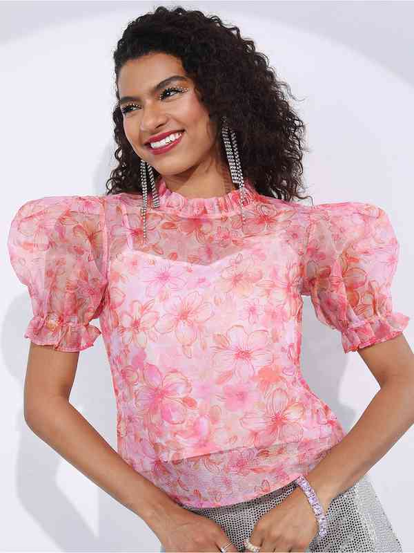 Pink Puff Sleeve Top - Buy Pink Puff Sleeve Top online in India