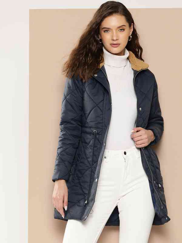 Long Sleeve Collarless Winter Coat Lightweight Quilted Jacket