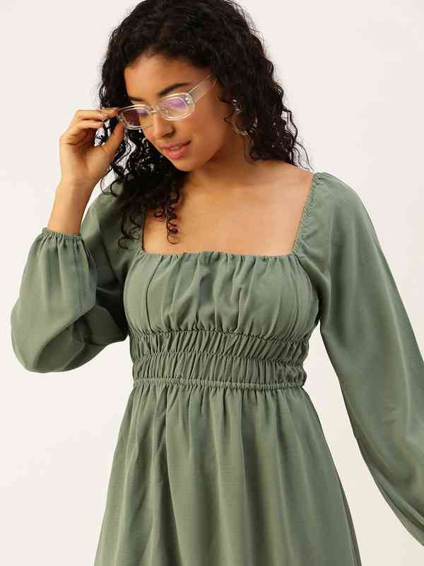 forever 21 light green dress Denim Halter Mini Dress OLIVE / XS main image 0